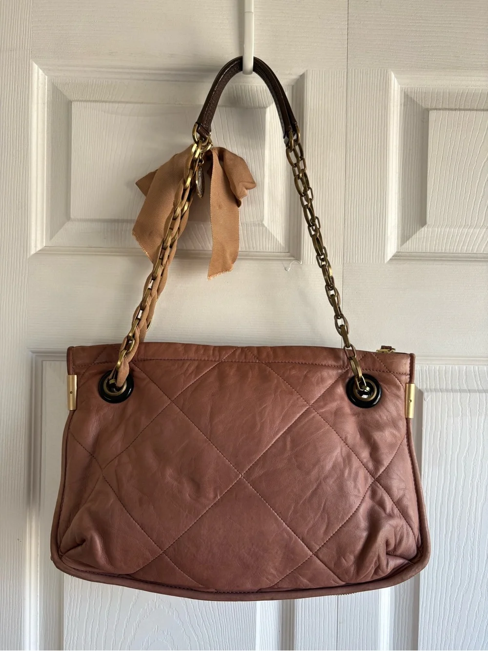 Lanvin Amalia Taupe Ran Lambskin Leather Quilted Chain Shoulder Bag Academia